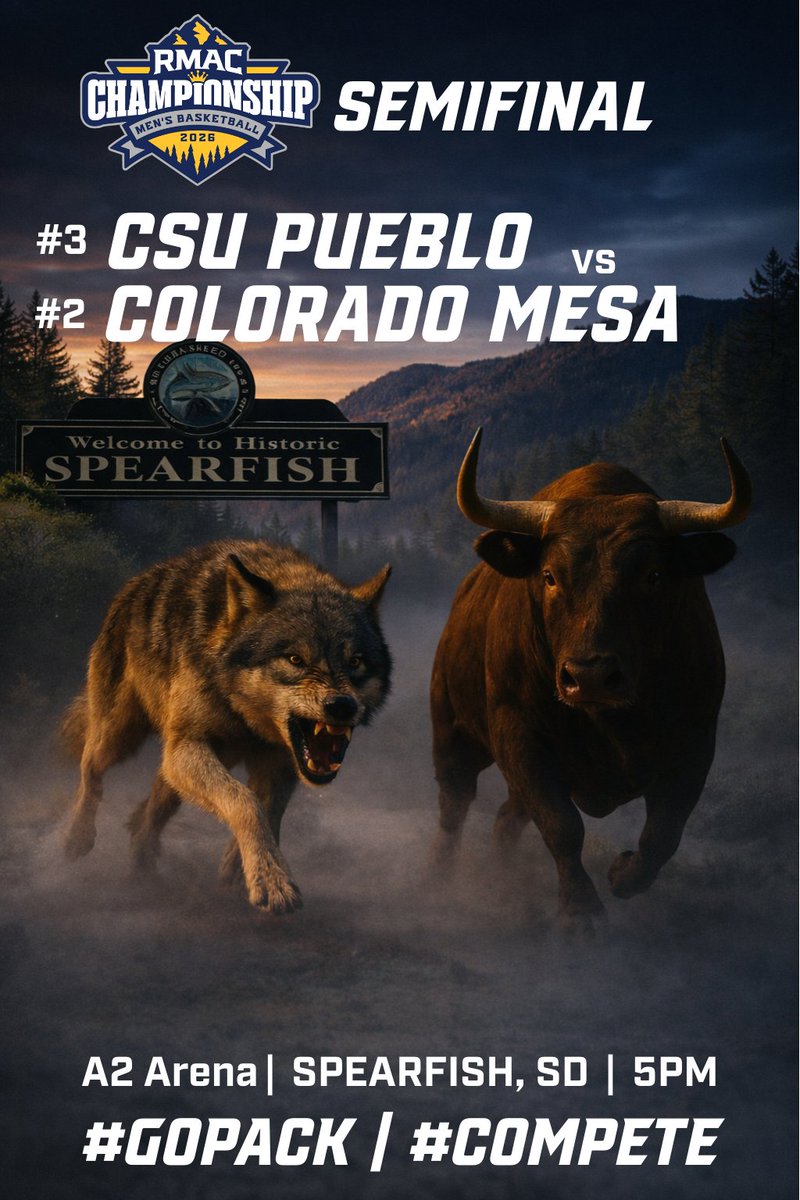 Coach_Rueb's tweet image. RMAC CHAMPIONSHIP — SEMIFINAL 🏆

#3 CSU Pueblo vs #2 Colorado Mesa

📍 A2 Arena | Spearfish, SD
⏰ 5:00 PM MT

Survive and Advance.

🎥 Watch: rmacnetwork.com/rmacsports/
📻 Radio: FOX Sports Pueblo 1350 AM

#GoPack🐺 | #COMPETE‼️