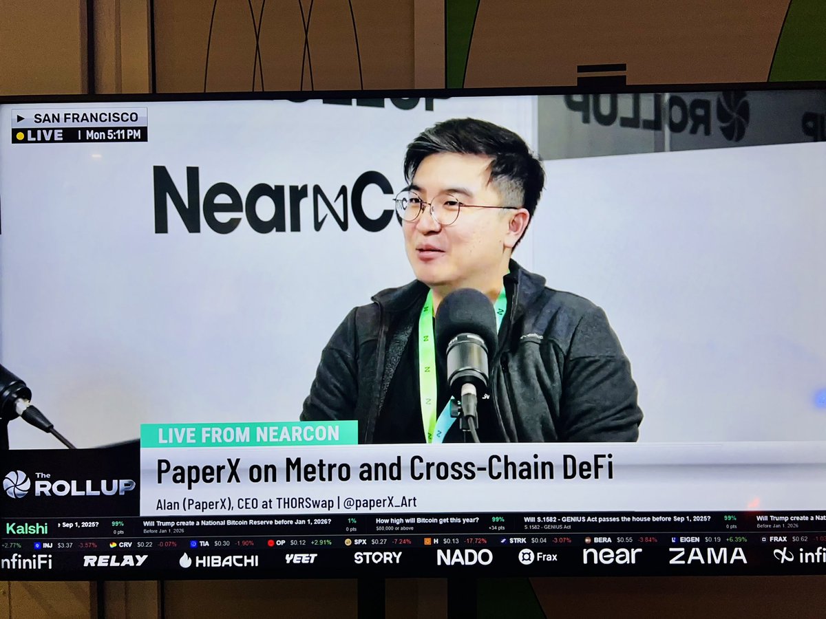 paperX_Art's tweet photo. Last week at @NEARProtocol Conference I presented a talk on Consumer DeFi &amp; joined @therollupco podcast to share @THORSwap's vision with our upcoming app Metro.

As protocols such as  @NEAR_Intents continue to improve interop + execution, we can truly bring users onchain. LFG 🫡 https://t.co/PPOq5P8iMh
