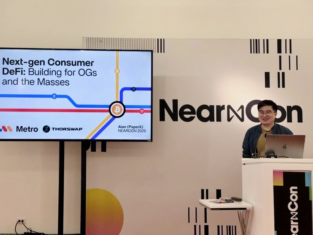 paperX_Art's tweet photo. Last week at @NEARProtocol Conference I presented a talk on Consumer DeFi &amp; joined @therollupco podcast to share @THORSwap's vision with our upcoming app Metro.

As protocols such as  @NEAR_Intents continue to improve interop + execution, we can truly bring users onchain. LFG 🫡 https://t.co/PPOq5P8iMh