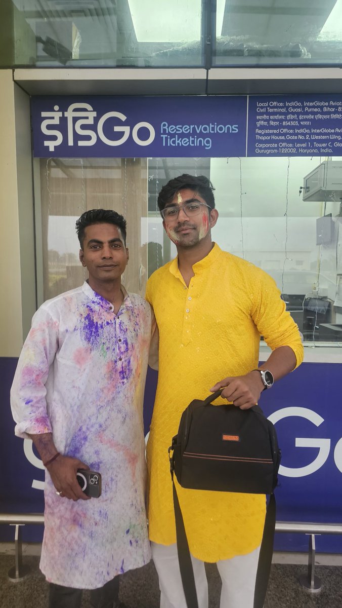 ishaansanehi's tweet photo. Shoutout to @IndiGo6E ground staff Mr Birjeet Kumar from Purnea Airport who went out his way on Holi and made sure that I receive my lost item on time and without hassle. He is a Superhero ! https://t.co/4txQqg7HxX
