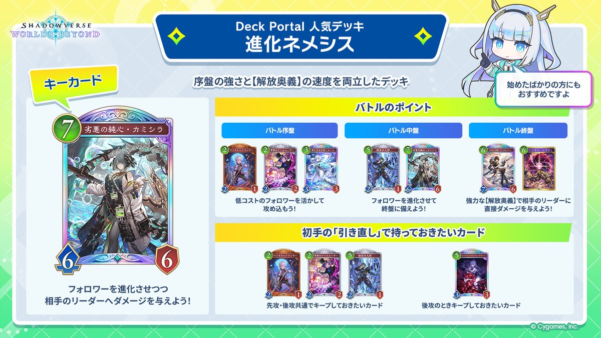 shadowverse_jp's tweet photo. ／
Deck Portal人気デッキ紹介🔰
＼

本日更新された人気デッキの特徴とポイントをご紹介🎵
ぜひ活用してみて下さい✨

▼デッキ一覧
https://t.co/49kd10jmuQ
#デッキポータル #シャドバWB初心者歓迎 https://t.co/MRg97lElLx