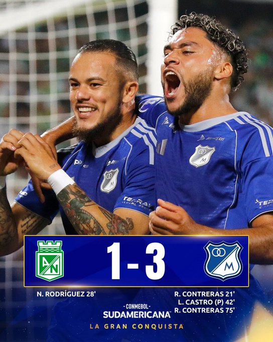🇨🇴 Millonarios frenó con su peor racha consecutiva histórica sin ganar un partido en competencias CONMEBOL de 9 juegos entre Copa Libertadores y Copa Suramericana registrando 6 derrotas + 3 empates.

Desde el 23 de mayo de 2023, el equipo azul no ganaba un partido internacional.