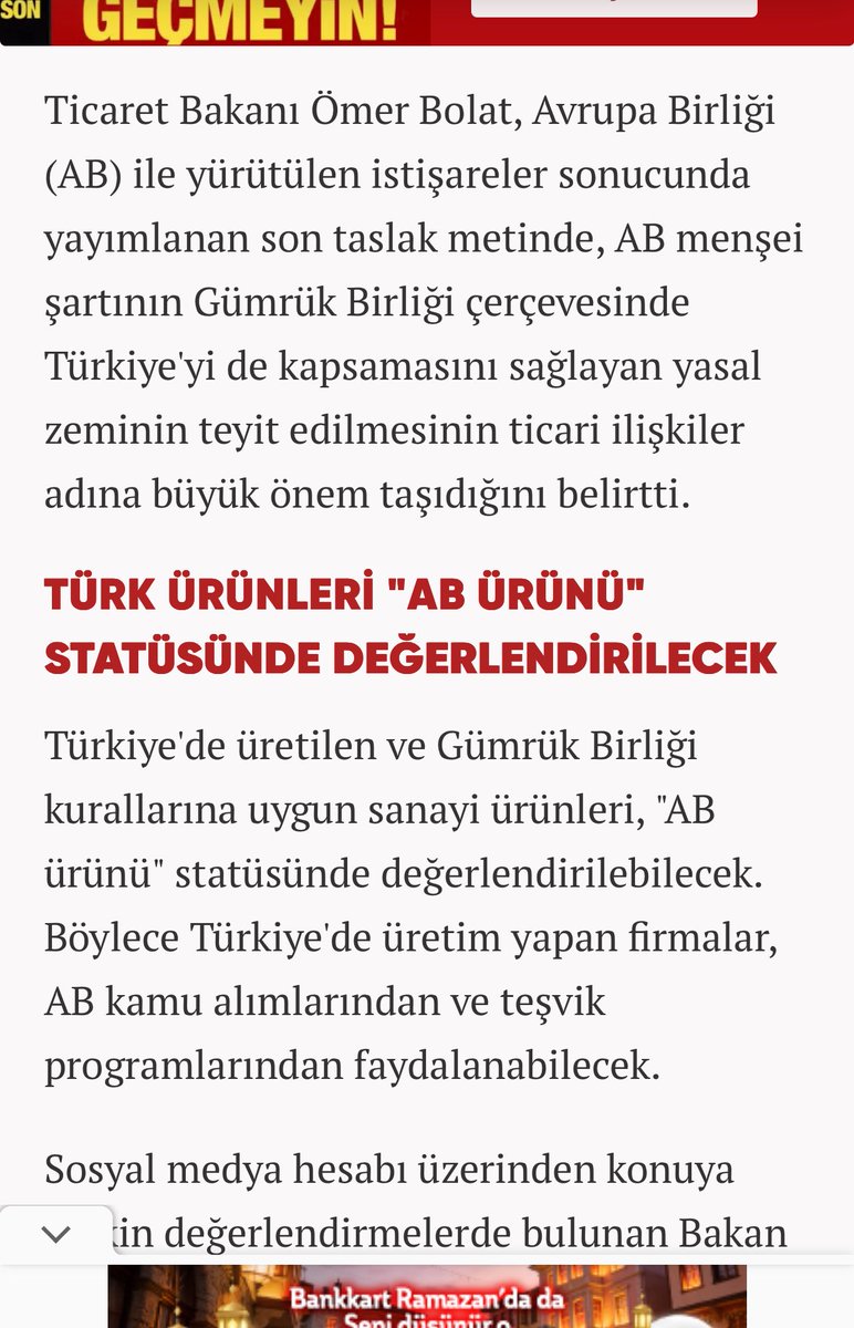 🔴#SONDAKİKA🟢 #EKONOMİ 
👉"TÜRK ÜRÜNLERİ "#AB ÜRÜNÜ" STATÜSÜNDE DEĞERLENDİRİLECEK..!"
#Altın #gumus #gram #ons #endeks #coin #btc #dow #dax #altıns1 #bist #tuprs #aksa #thyao #cimsa #froto #glrmk #viop #ykbnk #gold #fed #aksen #akbnk #bimas #klkim #OYAKC #asels  #mavi #Kchol