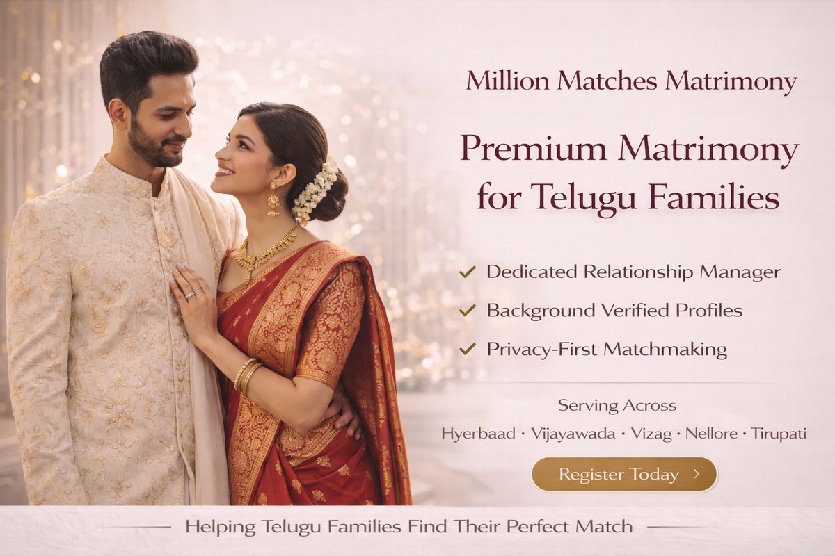 MillionMatches's tweet photo. 10,000 profiles won't find the right match. One trusted advisor will. Million Matches — premium Telugu matrimony, WhatsApp-first. Your Dedicated Relationship Manager listens, understands, and delivers only verified alliances.Because some alliances deserve a human touch. 💍#MillionMatches #TeluguMatrimony #FamilyFirst #PeaceOfMind