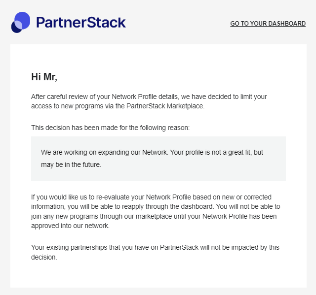 IamMrfeng's tweet photo. Just got rejected by PartnerStack 💀

Chatgpt says
“PartnerStack is super easy to get into, basically no barriers”
Reality: got limited on day one, lol

Lesson learned do your own research and don’t believe everything you read 🙃

#AffiliateMarketing #PartnerStack #affiliatemarketingtips #paidads #googleads