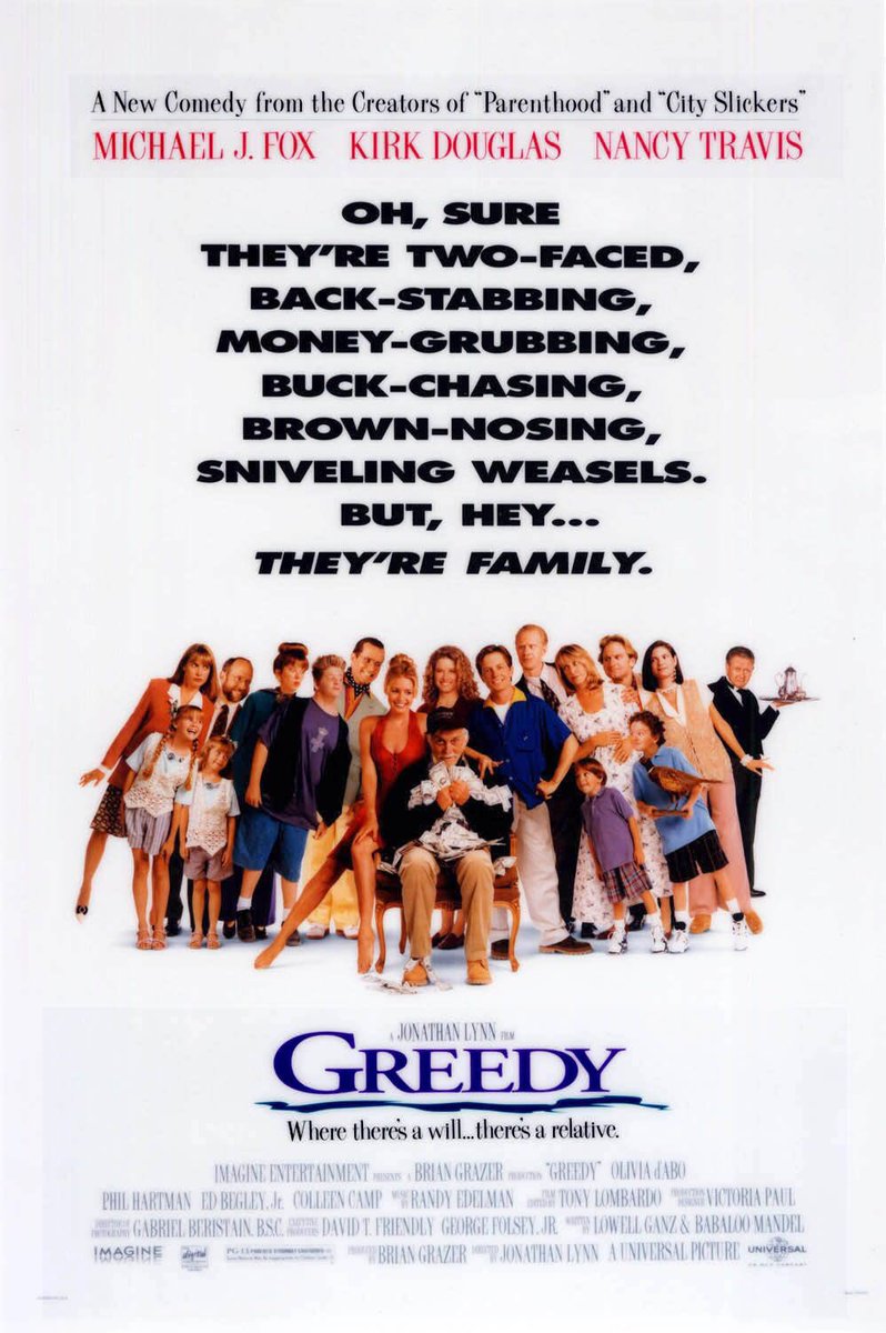 FilmNewsNos's tweet photo. 🎬MOVIE HISTORY: 32 years ago today, March 4, 1994, the movie ‘Greedy’ opened in theaters!
#MichaelJFox #KirkDouglas #NancyTravis #OliviaDAbo #PhilHartman #EdBegleyJr #JereBurns #ColleenCamp #BobBalaban #JoyceHyser #MaryEllenTrainor #SiobhanFallon #KevinMcCarthy #JonathanLynn https://t.co/sVnt6ZMuix