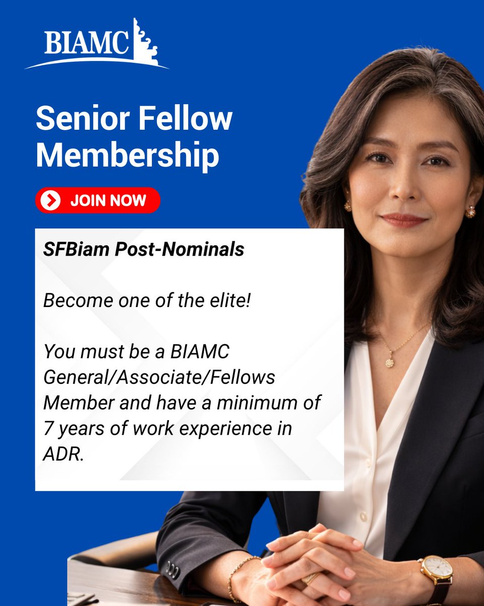 Enter the highest tier of professional distinction.

The Senior Fellow of BIAMC (SFBiam) designation represents recognised leadership, depth of expertise, and sustained contribution in arbitration and ADR.

biamcacademy.com/membership/tit…