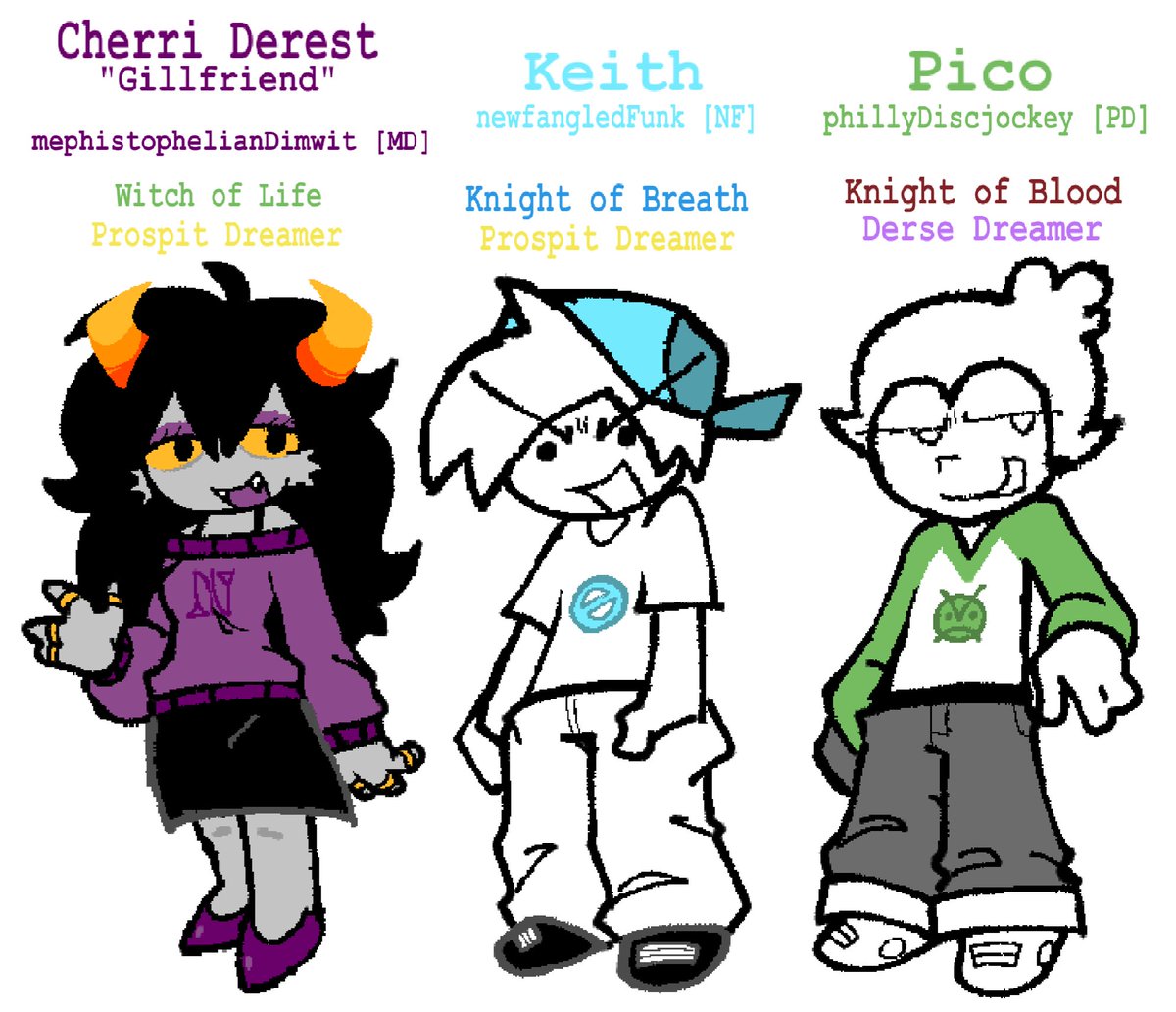 oddity_ast's tweet photo. surprise!!! heres the main three's canon designs for [S] Funk!!

pico likely wont show up in the demo, as pico mixes are planned as a later thing, but gillfriend MIGHT who knows... 👀

#homestuck #hsbc 
#fnf #fridaynightfunkin https://t.co/FCRPwFshtt