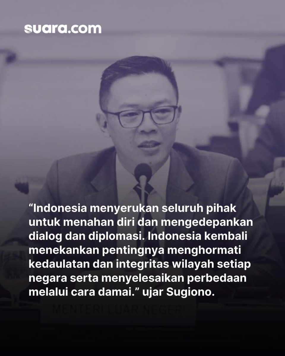 suaradotcom's tweet image. Pemerintah Indonesia tak mengutuk serangan AS-Israel ke Iran dan wafatnya Khamenei.

Sugiono menegaskan pentingnya menahan diri dan kembali ke meja diplomasi.

Indonesia menyerukan penghormatan terhadap kedaulatan dan penyelesaian damai.

Ada komentar, Sobat Suara?

DG #menlu