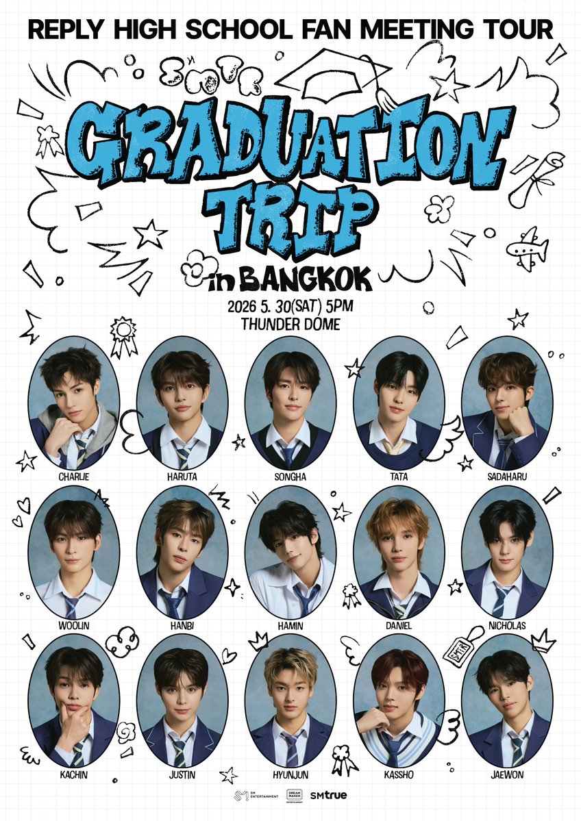 🔔 เสียงกริ่งดังขึ้นแล้ว 🔔 เตรียมเช็กชื่อเพื่อออกเดินทางสู่จุดหมายใหม่ 🇹🇭
⠀⠀
SM True ชวนเก็บกระเป๋าไปสนุกกับ Graduation Trip 🧳 ทริปฉลองจบการศึกษาสุดพิเศษของ ‘SMTR25’ ทีมเด็กฝึกชายหลากหลายสัญชาติจาก SM ENTERTAINMENT ทั้ง 15 คน