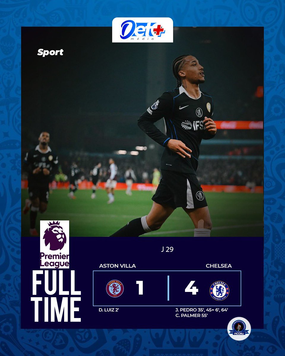 Detmedia1's tweet photo. 🔥⚽ Soirée renversante en Premier League !

🔴 Arsenal s’impose et prend le large en tête 🏆🚀
🔵 Manchester City chute et relance la course 🤯
🔵 Chelsea frappe fort à Villa Park face à Aston Villa 💪🔥
🔴 Première défaite de Manchester United sous l’ère Michael Carrick ❌

La bataille pour le titre est plus brûlante que jamais ! 👀🔥

#DETMedia #PremierLeague #Arsenal #ManCity #Chelsea #ManUnited #TitleRace