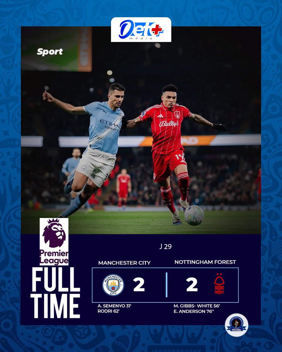 Detmedia1's tweet photo. 🔥⚽ Soirée renversante en Premier League !

🔴 Arsenal s’impose et prend le large en tête 🏆🚀
🔵 Manchester City chute et relance la course 🤯
🔵 Chelsea frappe fort à Villa Park face à Aston Villa 💪🔥
🔴 Première défaite de Manchester United sous l’ère Michael Carrick ❌

La bataille pour le titre est plus brûlante que jamais ! 👀🔥

#DETMedia #PremierLeague #Arsenal #ManCity #Chelsea #ManUnited #TitleRace