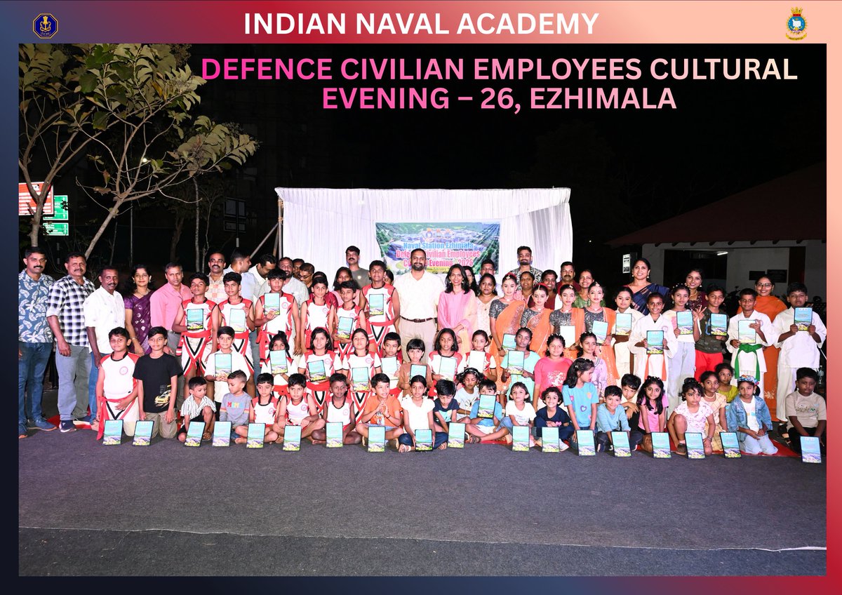 IN_NavalAcademy's tweet image. In an event celebrating home grown talent, Naval Station #Ezhimala witnessed a vibrant  Defence Civilian Cultural Evening.

Participants enthralled the audience with  exceptional performances ranging from #traditional dance forms to #martialarts.
Awards were presented in
