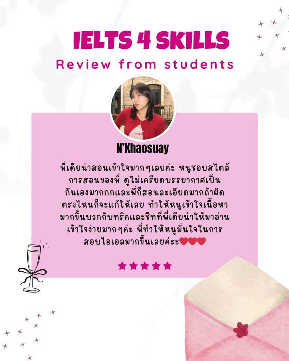 dn_deana's tweet photo. ielts 4 skills course review kaa💗

#รับสอนพิเศษ #สอนพิเศษภาษาอังกฤษ
 #เรียนภาษาอังกฤษ #เรียนspeaking #เรียนtgat #เรียนalevel #สอบtoeic #เรียนielts #สอนielts #ติวielts #dek69 #dek70 #dek71 #เด็กซิ่ว #balaccu #อักษรจุฬา #จุฬา #bcmcu #bastu #bctu #lciswu https://t.co/qOXOeM3mxf