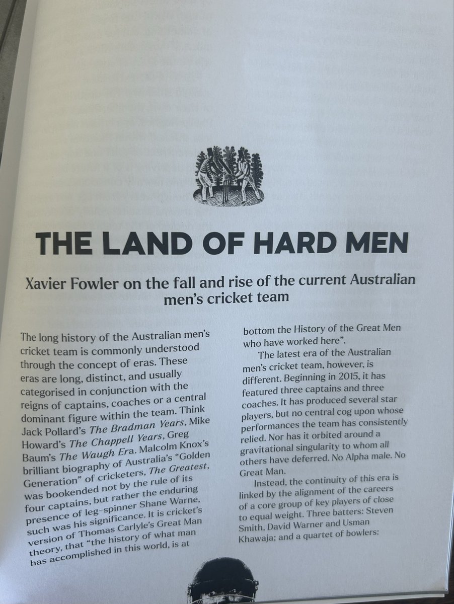Xavierjfowler's tweet photo. Was lucky to have my article ‘The Land of Hard Men: the fall and rise of the current Australian men’s cricket team’ published in the Wisden Cricket quarterly issue of The Nightwatchman. I don’t get paid a cent, but buy it so someone does ! 

https://t.co/Y6p6KebrXg https://t.co/ddHBTUAO3M