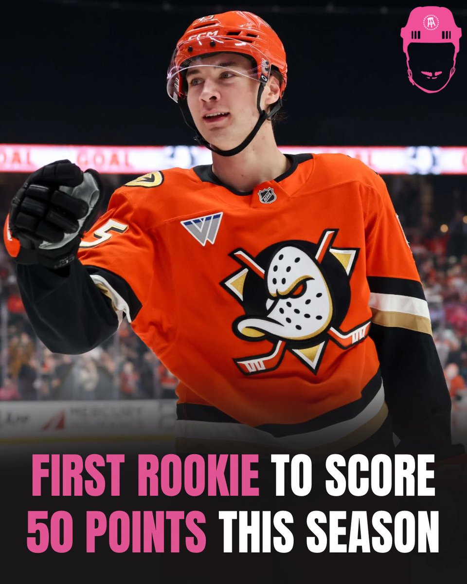 spittinchiclets's tweet photo. Beckett Sennecke is the first rookie this season to reach 50 points and the fastest in Ducks history 🦆🔥

He gets there in 61 GP, passing Bobby Ryan’s previous record of 69 GP https://t.co/nAblmTqsyT