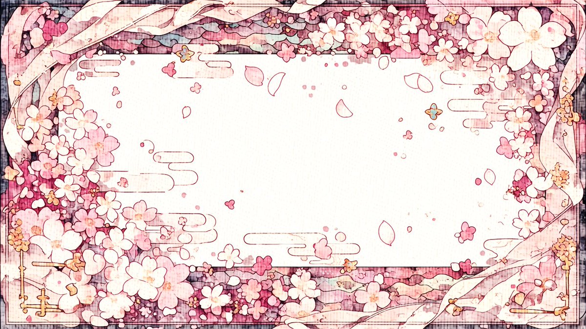 nemsmith_nemui's tweet photo. 【フリー素材配布】
和の雰囲気がしっかり出る、
桜と和柄の背景フレーム素材を作りました🌸✨

流れる雲や和文様をあしらった、
他にはない和テイスト強めのデザインです。

和風配信・和装サムネ・春の告知にどうぞ！
📥 保存・使用はご自由に！
#フリー素材 #Vtuber素材 #背景素材 #和風