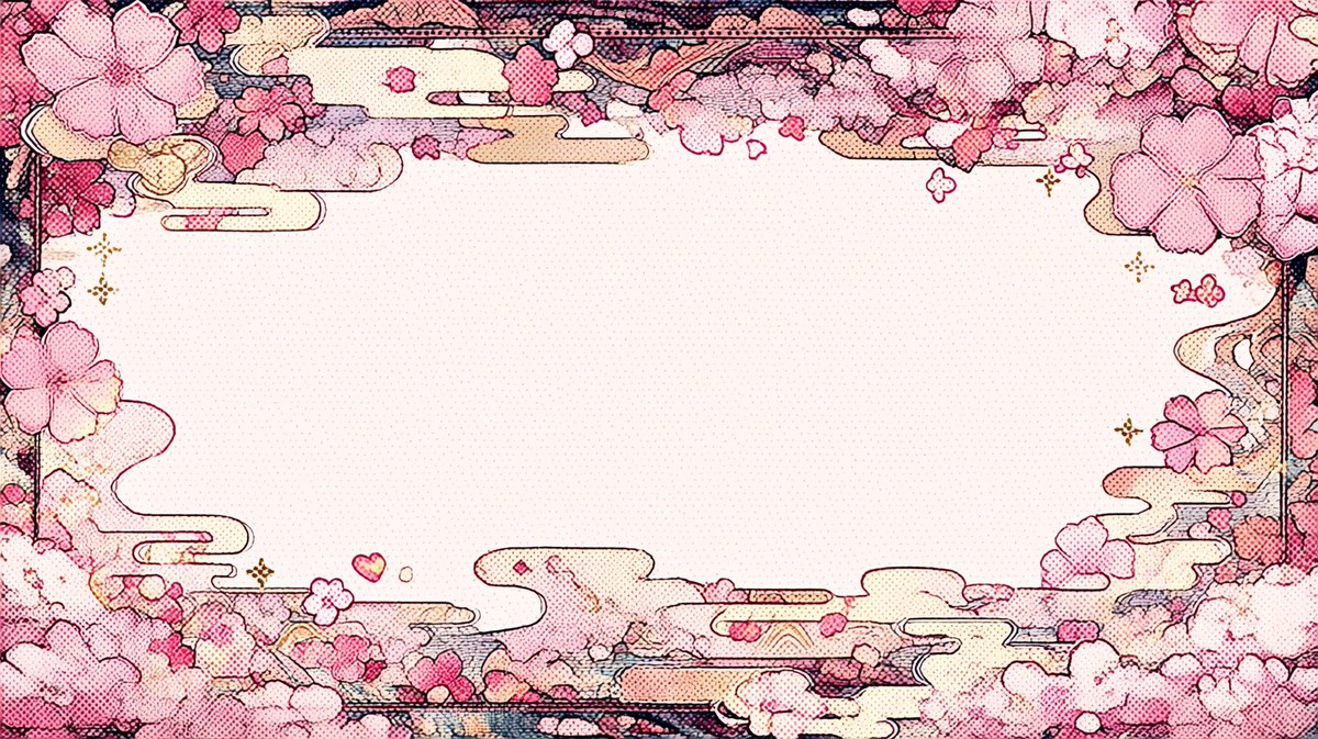 nemsmith_nemui's tweet photo. 【フリー素材配布】
和の雰囲気がしっかり出る、
桜と和柄の背景フレーム素材を作りました🌸✨

流れる雲や和文様をあしらった、
他にはない和テイスト強めのデザインです。

和風配信・和装サムネ・春の告知にどうぞ！
📥 保存・使用はご自由に！
#フリー素材 #Vtuber素材 #背景素材 #和風