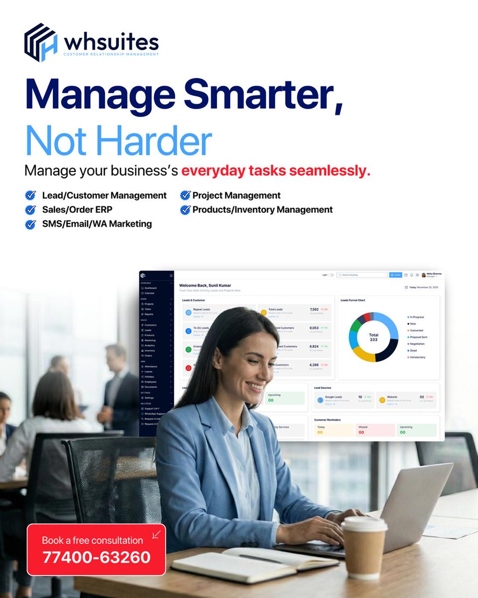 suhani_wh's tweet photo. Still managing leads on Excel? 📊

That’s not management. That’s risk. ⚠️

Missed follow-ups ❌
Delayed responses ⏳
Unassigned inquiries 📩

👉 That’s revenue slipping away 💸

With WH Suites CRM,
You track , assign , follow up , and convert 💼 — all in one place. https://t.co/GAOKrCY1OV
