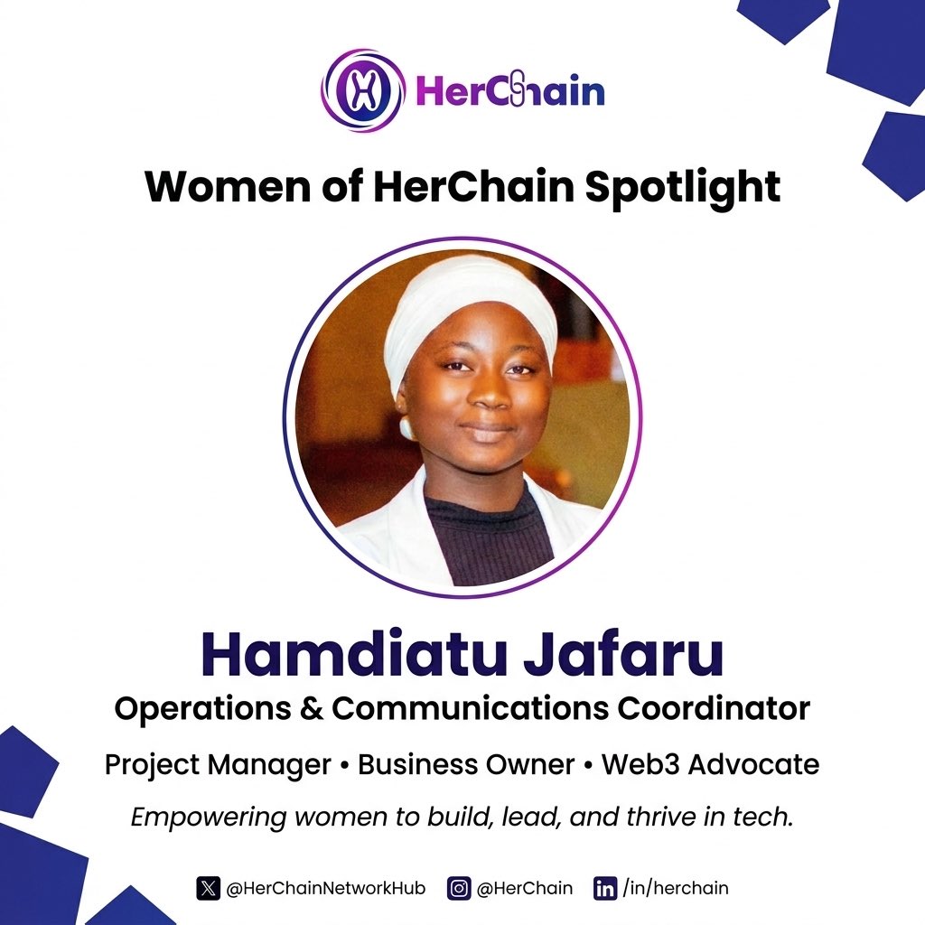 herchain's tweet photo. Road to International Women’s Day 💜

Today’s Women of HerChain Spotlight: Hamdiatu Jafaru @hamdiatu2387 
Operations &amp; Communications Coordinator, Project Manager, business owner, and Web3 advocate.

Hamdiatu believes women belong in every room where innovation happens.

#IWD2026 https://t.co/RDMkreiBBF
