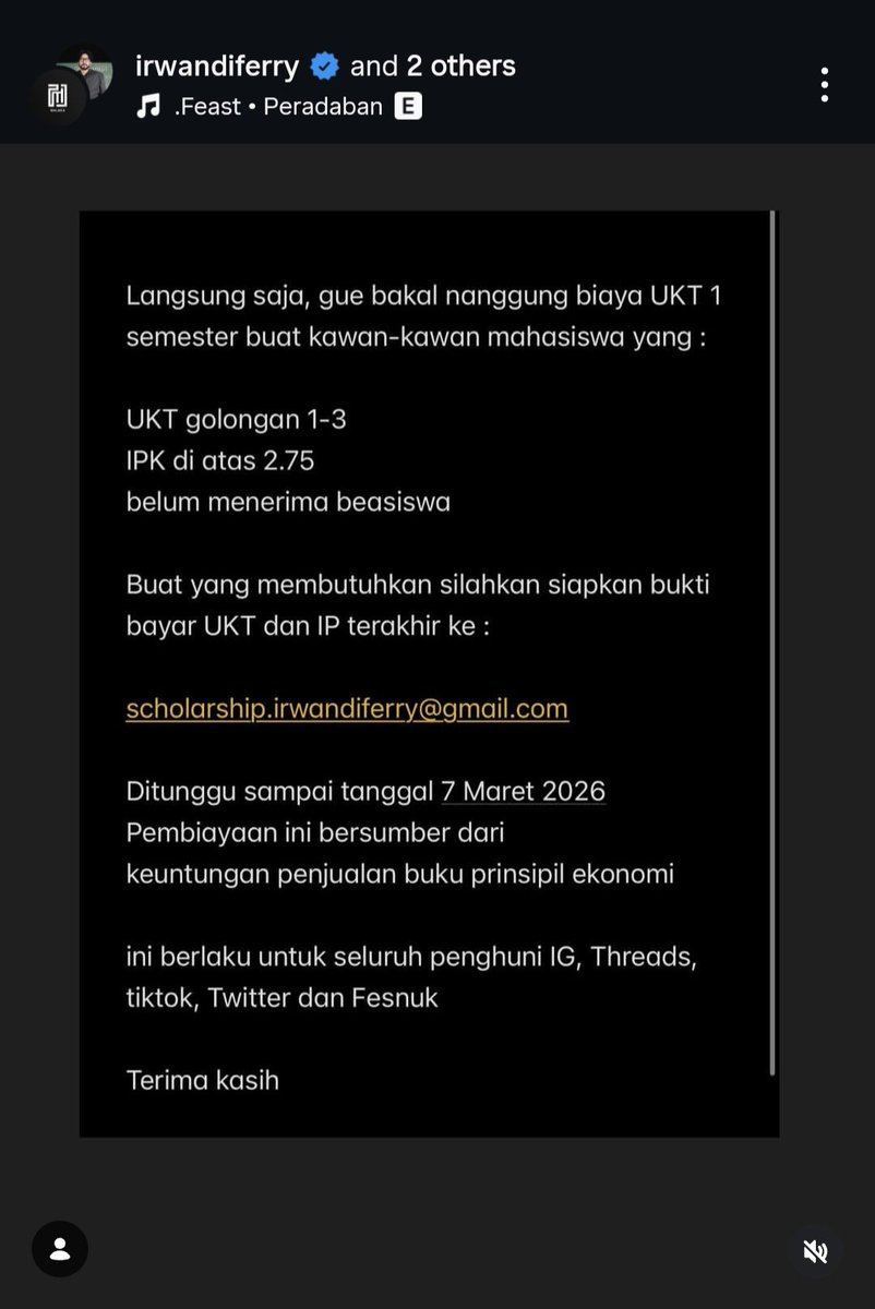 Bang Ferry kasih beasiswa dari hasil penjualan bukunya. Cuss yg masuk kriteria bisa langsung kirim email aja gengs