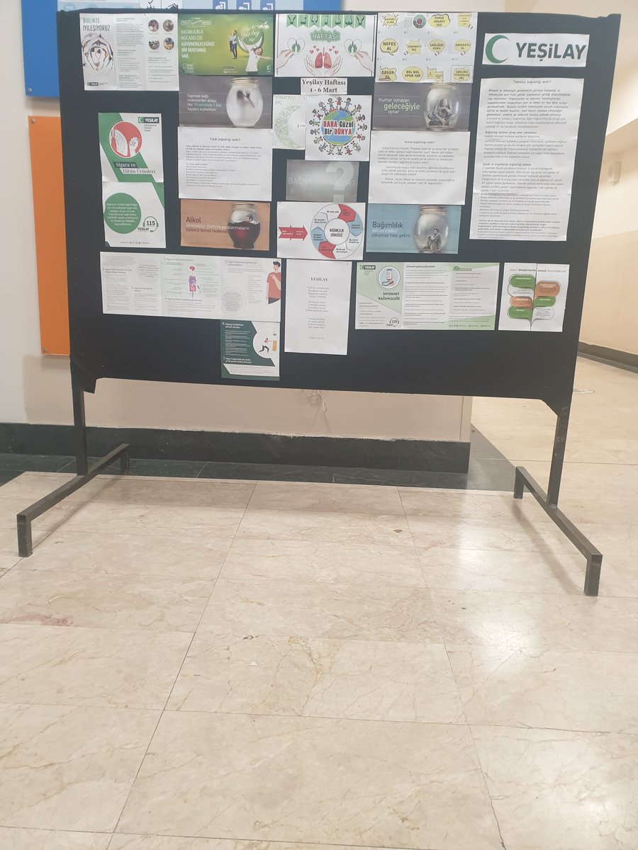 1-7 Mart Yeşilay Haftası kapsamında okulumuzda Yeşilay Kulübü öğrencilerimizle farkındalık oluşturmak amacıyla pano çalışması yapıldı.
Hafta boyunca öğrencilerimizle bağımlılıkla mücadele farkındalık çalışmaları yapılacak.
Sağlıklı ve güçlü nesiller için birlikte bilinçleniyoruz
