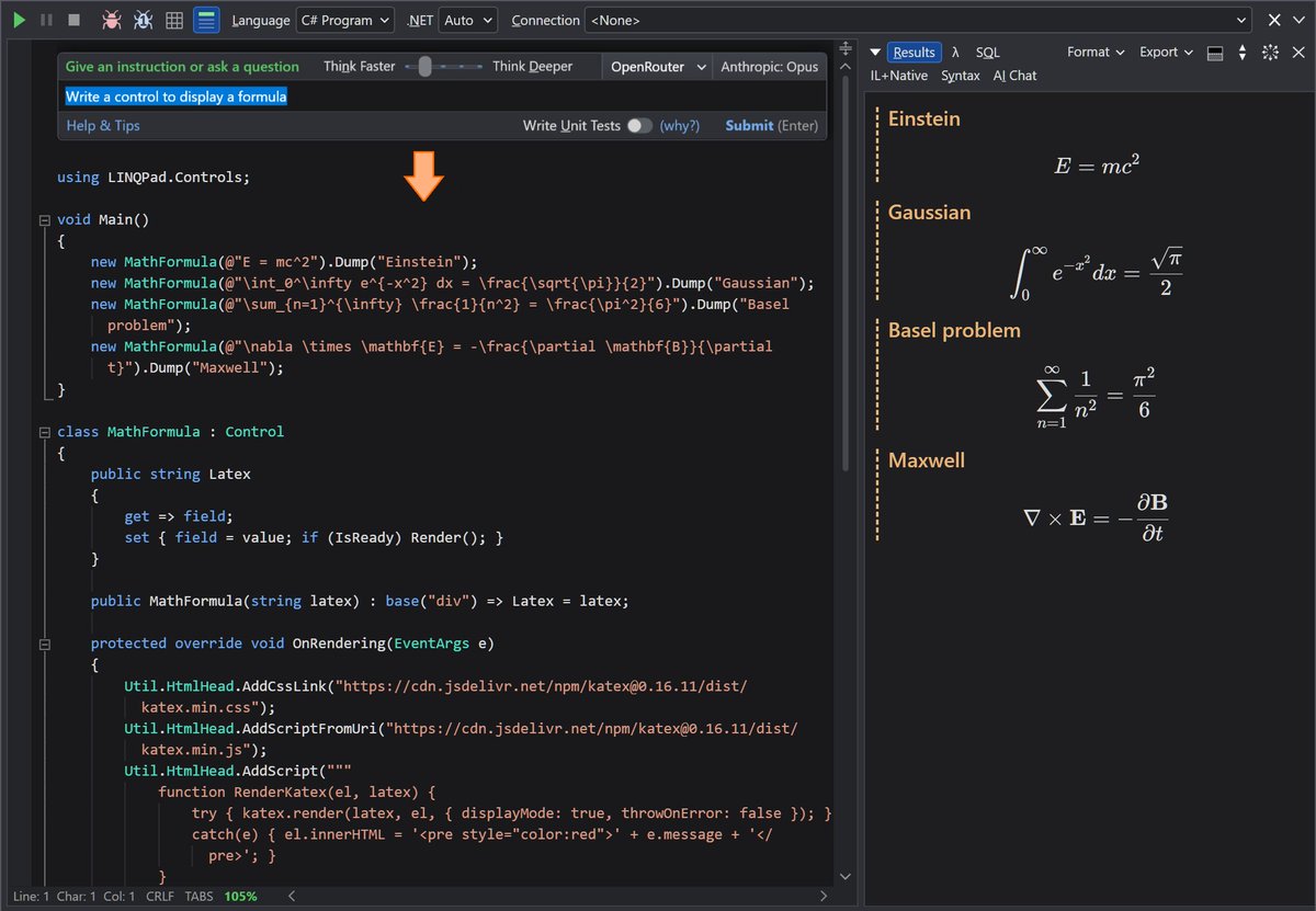 linqpad's tweet photo. New/improved JavaScript interop in the latest LINQPad beta: Now you can easily access the JavaScript ecosystem from C# - or ask AI to do it for you! https://t.co/Fg7dt3Adfd