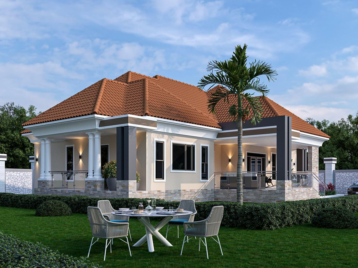 century_civil's tweet photo. Today I’m introducing a beautiful four-bedroom house concept designed for comfort, style, and modern living. 
1. Having a nice wide well designed entrance shade. 
2. Open concept of the lounge and dinning area.
3. Well spaced kitchen with a pantry and a kitchen shade.
4. A well spaced Master bedroom with a both sided walk in closet and a wide bathroom with a bath tube. 
5. A prayer room for the prayer warriors.
6. The other two bedrooms fully self contained with a Wadrobe/closet. 
7. The other bedroom sharing a bathroom with a visitors.  

Inbox us for such a house plan on 
+256 774 317 292
