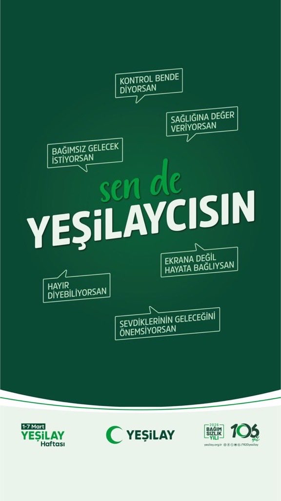 atevge's tweet photo. Bağımlılıkla mücadelede 106 yıldır umut olan Yeşilay’ın yıldönümü kutlu olsun. Sağlıklı bir toplum ve güçlü bir gelecek için verdiği kıymetli mücadele daim olsun.

#SenDeYeşilaycısın https://t.co/jSlcbszbNr