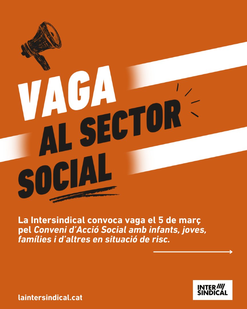 ‼️Aquest 5 de març: VAGA al Conveni d’Acció social!
🗣️Exigim un canvi de model: serveis socials plenament públics, amb gestió directa, condicions dignes i estabilitat laboral. Exigim transparència, participació real i un reconeixement efectiu del nostre treball essencial.
