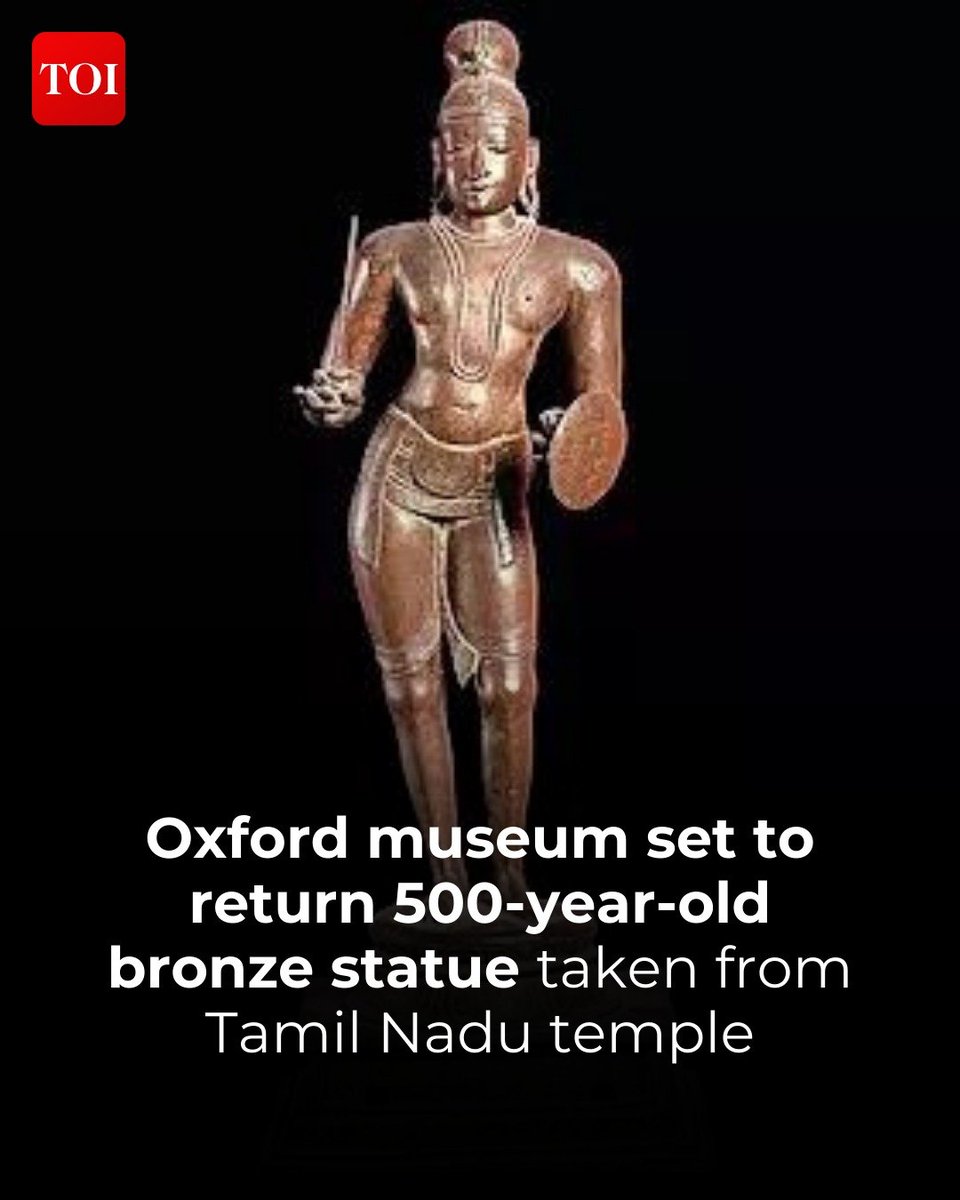 timesofindia's tweet photo. A 16th-century #bronze statue of Saint Tirumankai Alvar, taken from a #TamilNadu temple, is returning to India from the #UK. Acquired by the #AshmoleanMuseum in 1967, its provenance became questionable after a 2019 discovery. Following an investigation and a formal claim by #India, the museum has agreed to its repatriation, highlighting a commitment to ethical collections.  

More details 🔗 https://t.co/lnqXbTzpJz