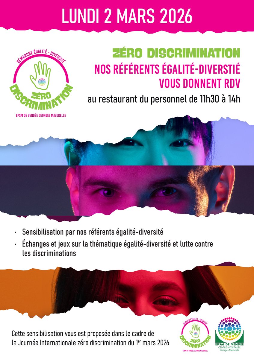 EPSM_Vendee's tweet image. 🔴 Zéro discrimination👉 130 agents et étudiants ont échangé avec les référents égalité-diversité de notre EPSM #Vendée sur les critères de #discrimination et les dispositifs existants. Cette sensibilisation s’inscrit dans le cadre de notre démarche globale #égalité #inclusion