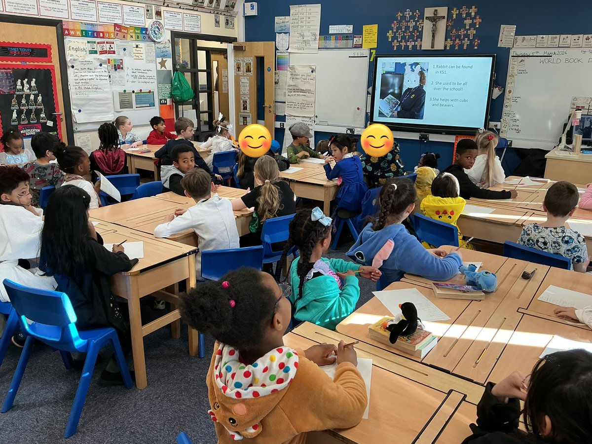 StMaryB17's tweet photo. #Y4 we were thinking very hard to guess the Masked Reader staff members! We even tried to spell their names right! #Reding #WorldBookDay https://t.co/BcjckqKBWV