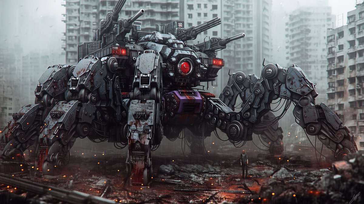 kugerukokok's tweet image. day 5 from #mechapunk series 
today i just want to create mech and vehicle and tell you story about mechapunk world. 
spider mech, vanguard class ( its much smaller than colossal class) agile while still pack a punch!
#spider #cyberpunk