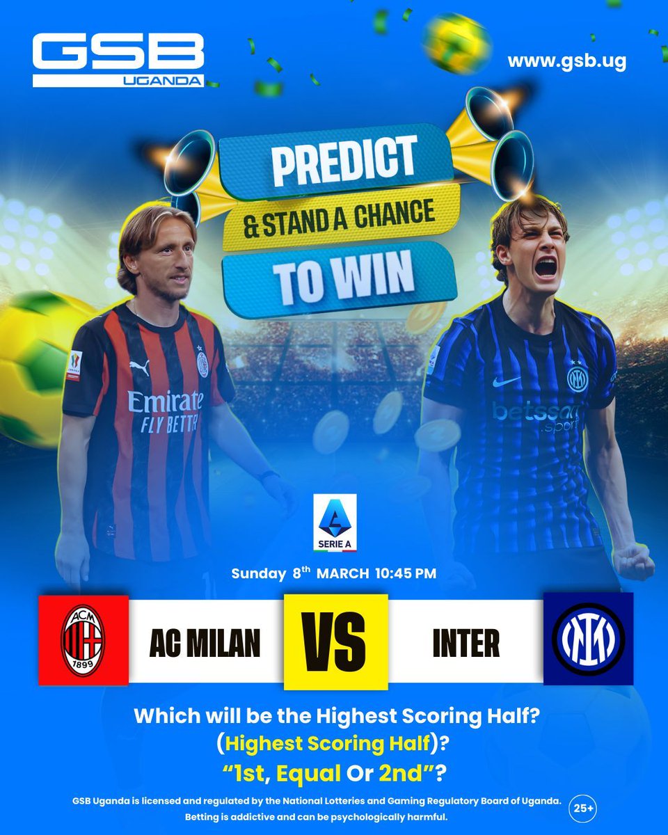 𝐏𝐑𝐄𝐃𝐈𝐂𝐓 &amp; 𝐒𝐭𝐚𝐧𝐝 𝐚 𝐂𝐡𝐚𝐧𝐜𝐞 𝐭𝐨 𝐖𝐈𝐍.
30 punters who correctly predict which will be the Highest Scoring Half in the Serie A Derby della Madonnina game between AC Milan ⚫🔴 and Inter ⚫🔵 on Sunday will each receive 𝟰,𝟬𝟬𝟬 𝗨𝗚𝗫 in Free Bets. Don't forget