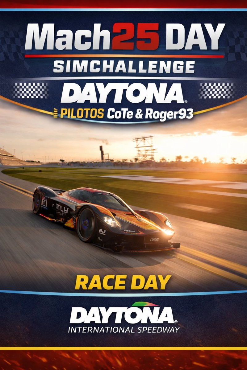 OnlysimracingSp's tweet photo. Carrera crucial del #Simchallengue Velocity.
Cada punto cuenta.
Cada curva decide.
Riders 🐍
@COTE67RR & @Rogelio52394284
#Mach25Day #SimChallenge #Daytona #RaceDay #CarreraClave https://t.co/H4L1oXGo9r