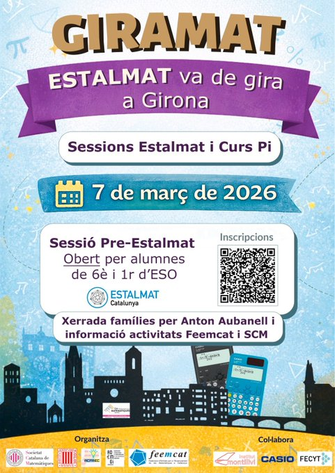 soccatmat's tweet image. 🧵 Estalmat fa parada a Girona!

Aquest dissabte 7 de març, el programa Estalmat Catalunya arriba a Girona amb una jornada dedicada al talent matemàtic a l’INS Montilivi.

Una trobada per a alumnat, famílies i professorat al voltant de les matemàtiques.

#Estalmat #SCM