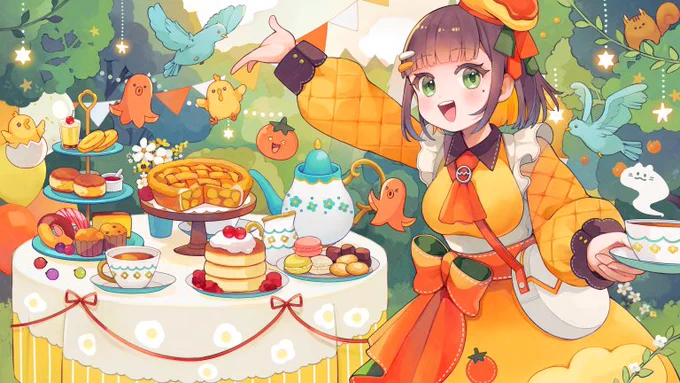 ꒰ work ꒱ だし巻オム様の2周年イラストを描かせていただきましたあたたかくて賑やかなお茶会を楽しく描かせていただきました