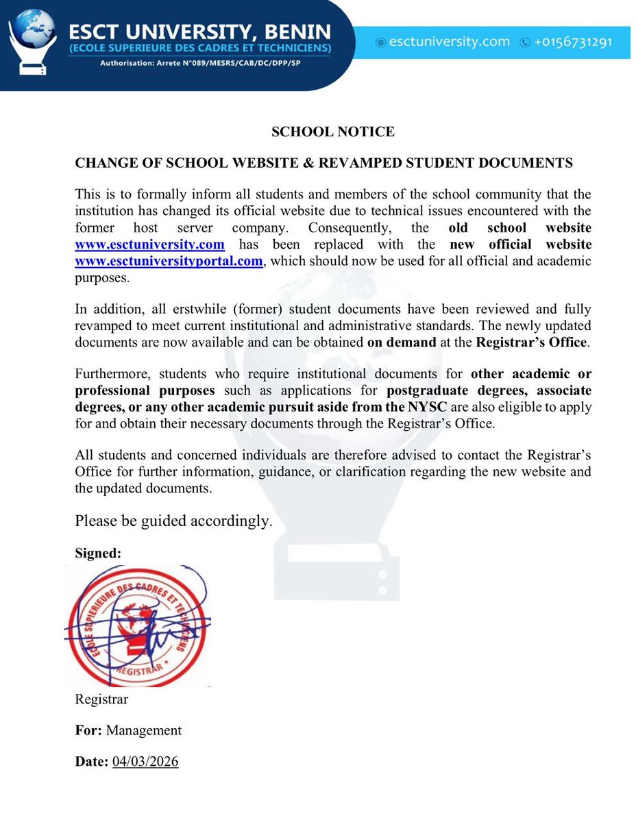 real_daquest's tweet photo. Please be informed and be updated that the school have updated its website and it's document for best purpose 👌 for more details whatsapp us +2348179016024 https://t.co/tOczBI6djH