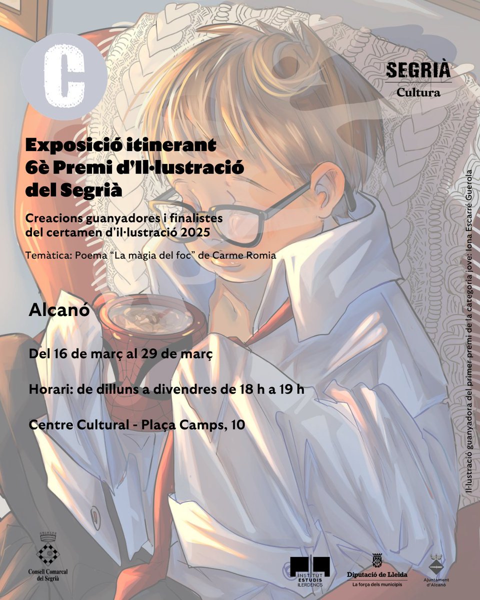 AjntAlcano's tweet photo. 6è Premi d’Il·lustració del Segrià.
16 obres de les creacions guanyadores i finalistes del certamen inspirades en el poema “La màgia del foc” de Carme Romia.
Una oportunitat per descobrir el talent artístic i la creativitat que neix de la paraula i es transforma en imatges. https://t.co/jmdjbSFbGd
