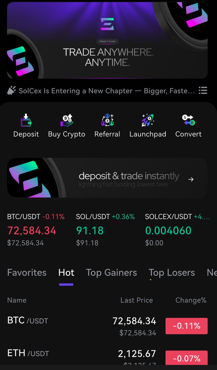 Fast deposits. Clean UI. Real‑time markets.
SOLCEX/USDT already showing strength — and this is just the beginning.
If you’re not trading on SolCex yet… you’re already late.
Download. Deposit. Trade.
The future is moving fast — move with it.
<a href="/SolCex_Exchange/">SolCex</a> 

#SolCex #SolCexApp