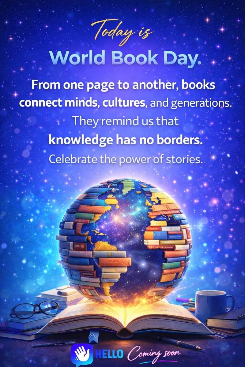 Hello397749's tweet photo. Today we celebrate the power of books. 📚
Stories that connect minds, cultures, and generations.
Knowledge has no borders.
#HELLOApp 
#WorldBookDay2026
#WorldBookDay https://t.co/lFoFQsL2k7