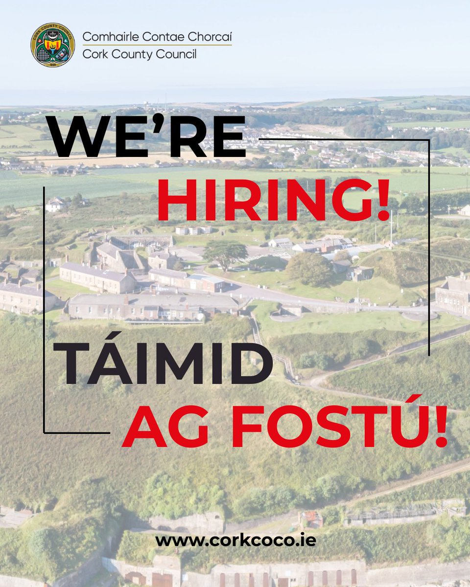 Corkcoco's tweet image. 📣 CORK COUNTY COUNCIL REQUIRES

TEMPORARY TOURIST SITE ASSISTANT (CAMDEN FORT MEAGHER)

🗓️ Closing 4pm on 20/03/2026

➡️ Further details are available at corkcoco.ie/en/council/car…

Cork County Council is an equal opportunities employer.

#LocalGovJobs #IrishJobFairy #CorkJobs