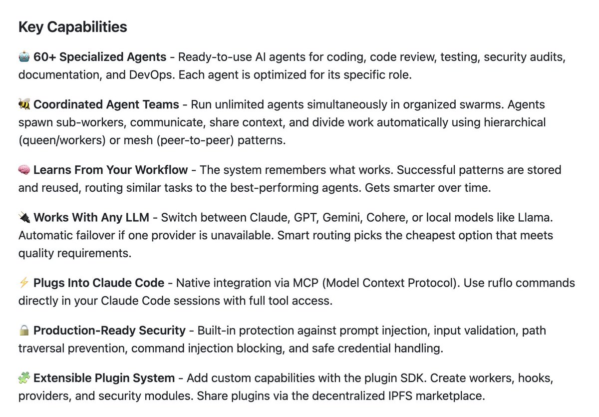 Ruflo : plateforme d'orchestration pour déployer des essaims d'agents Claude autonomes, avec workflows distribués, RAG et intégration Claude Code 
github.com/ruvnet/ruflo