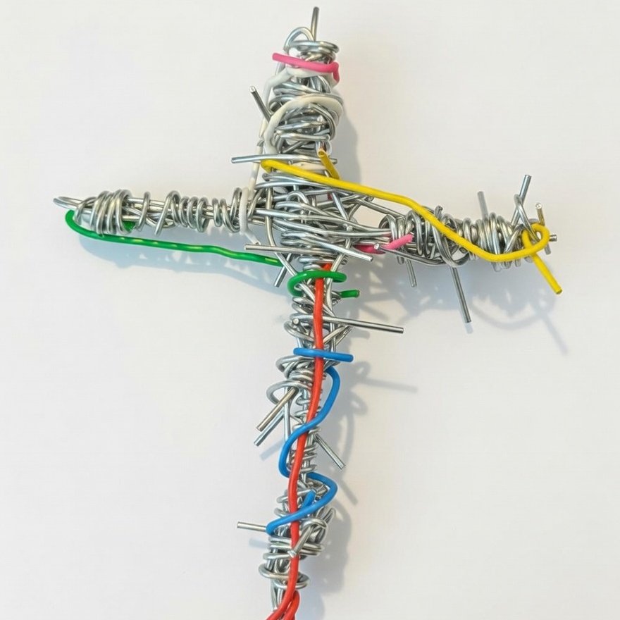 PaperclipC98443's tweet image. This little cross, twisted from paperclips and scraps of colored wire, feels heavier than it looks.
Wars, division, death everywhere… yet these fragile threads of pink, yellow, green, blue — they whisper hope.
Contemporary art or just desperate crafting in dark times?
#WireArt