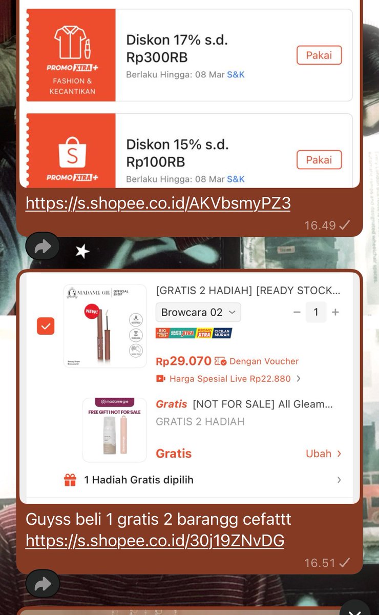 Yang suka belanja di shopee tapi suka ketinggalan info info diskon menarikk yuk boleh join kesini 👉🏻 whatsapp.com/channel/0029Vb…
Tiap hari up voucher dan promo menarik lainnya shopee dan shopee food lengkap yah😍