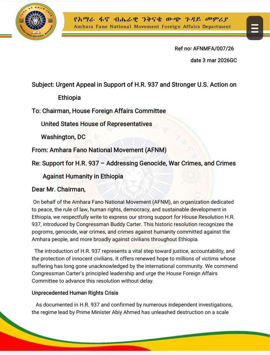 Amhara Fano National Movement - Foreign Affairs tweet media