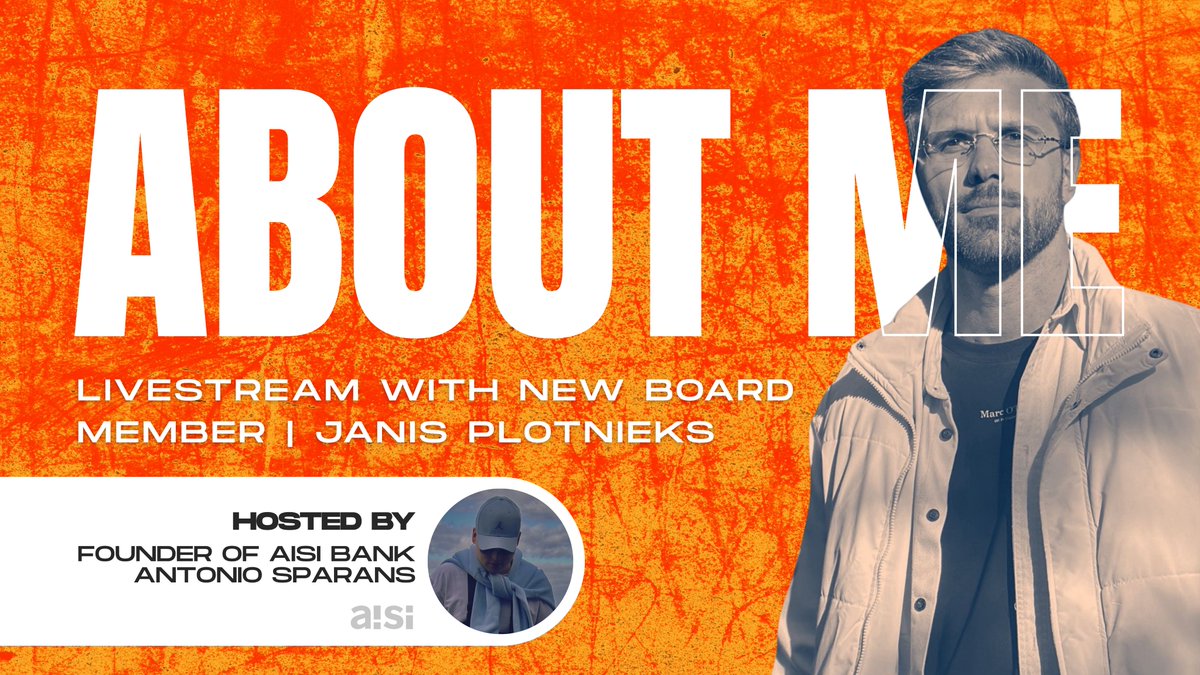 LIVE WITH NEW BOARD MEMBER JANIS!

Today we go live.

Join AISI Bank founder Antonio Sparāns together with our new board member Janis Plotnieks for a special livestream where we introduce Janis to the community and discuss the next steps for AISI.

This conversation will cover:
