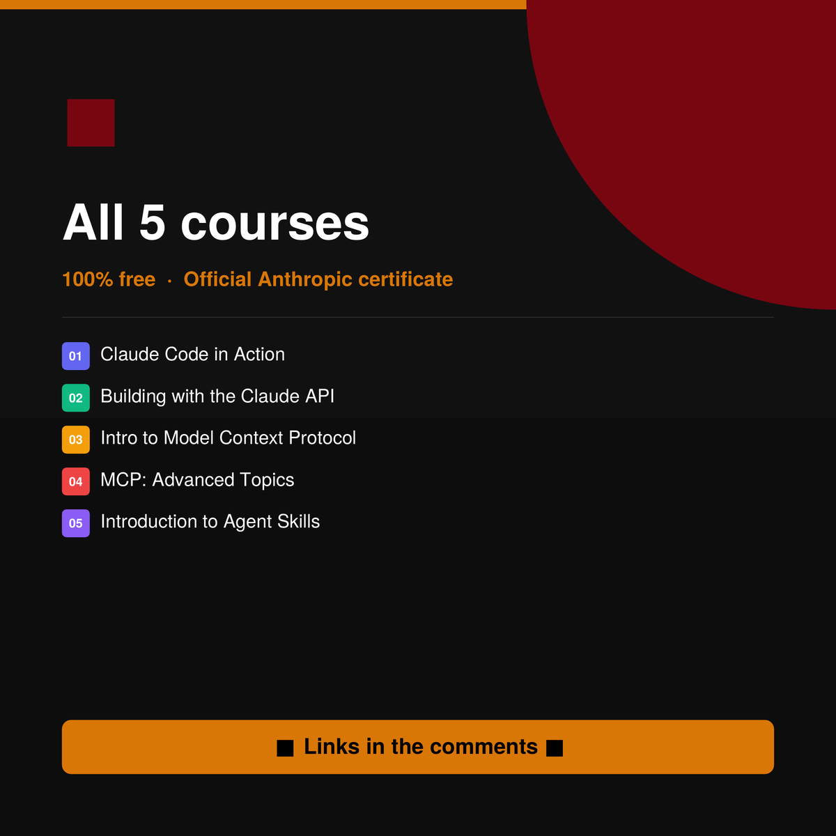 BenjiDeFi's tweet photo. All 5 courses. All free. All with an official Anthropic certificate.

MCP alone is worth your weekend.

🔁 Retweet so other devs see this
🔖 Bookmark before you need it https://t.co/QSv98SlfMt