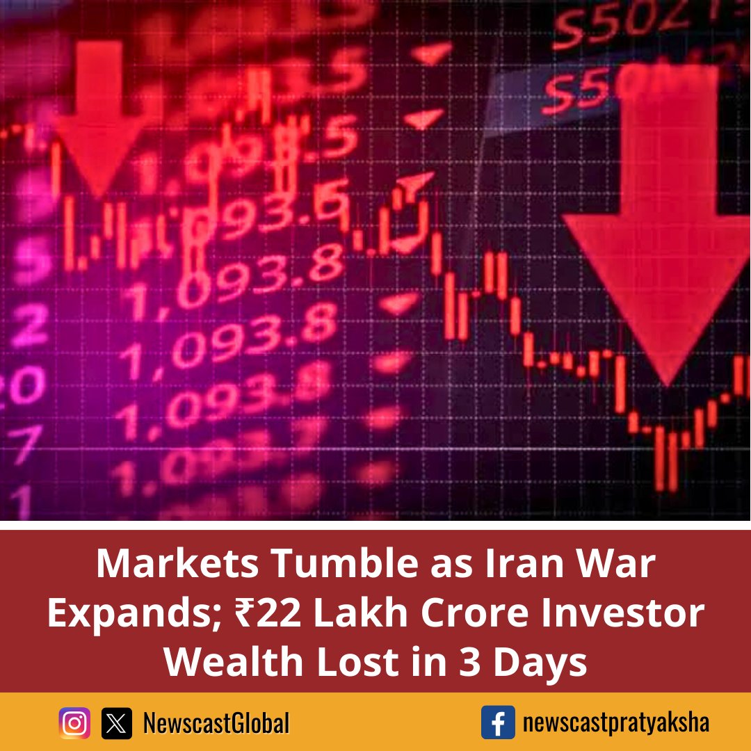 Escalating tensions in #MiddleEast amid Iran–Israel–US war triggered a sharp #StockMarketCrash. #NSEIndia fell 385 points as investors grew wary. Iran’s retaliatory strikes on US bases and disruption of #StraitOfHormuz have heightened fears of rising #OilPrices. #IranWar